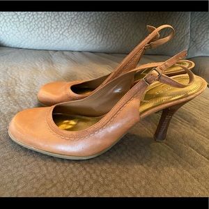 Nine West-Size 10M-Camel-Sling Back-Kitten Heel